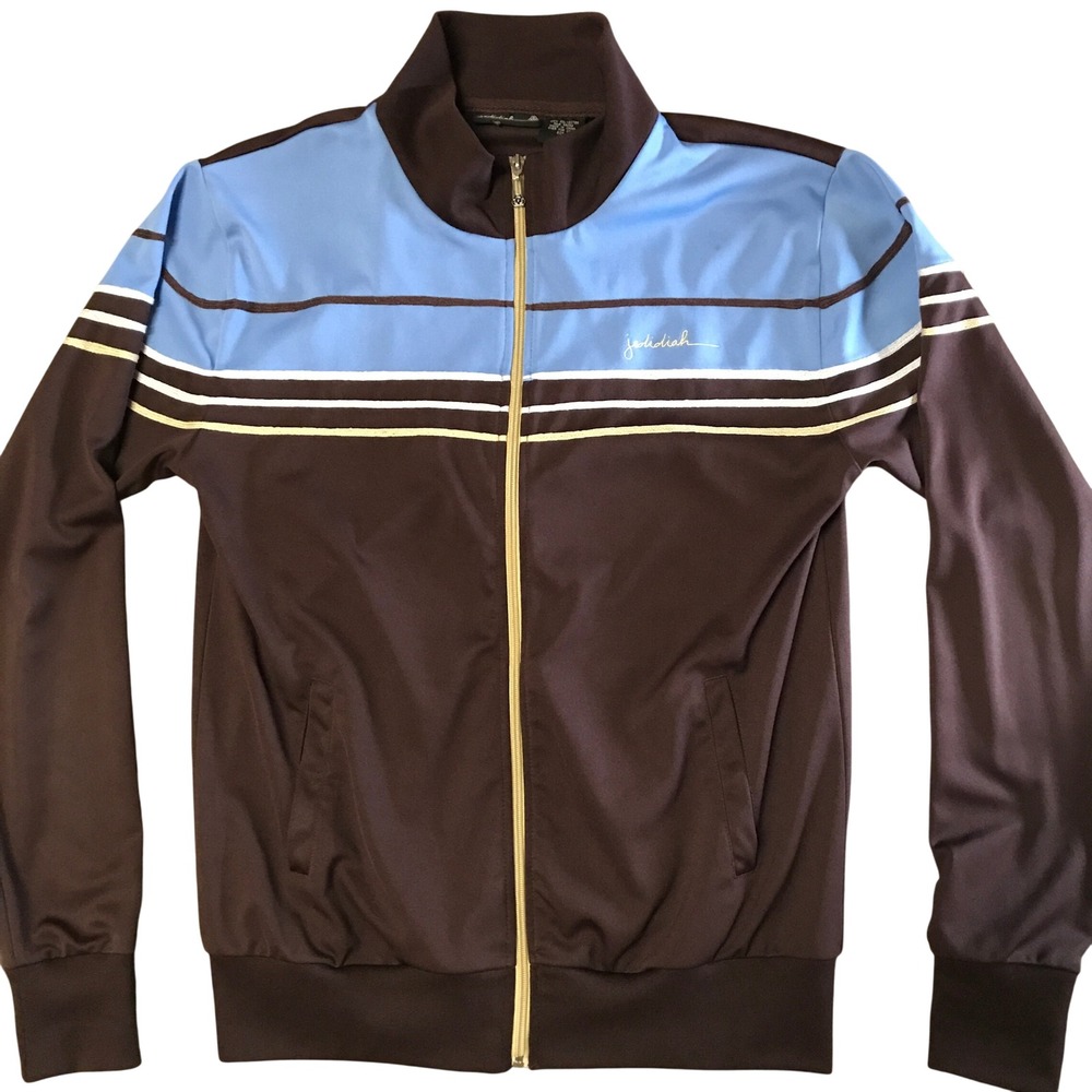 Jedidiah Mens Track Jacket Large Brown Blue Striped Full Zip Vintage Streetwear